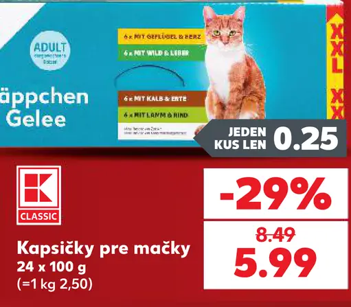 K-Classic kapsičky pre mačky v želé, rôzne druhy