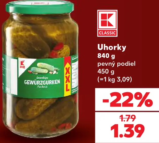 K-Classic uhorky, pevný podiel 450 g