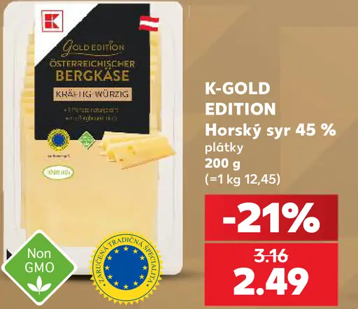 K-Gold Edition horský syr 45 % plátky