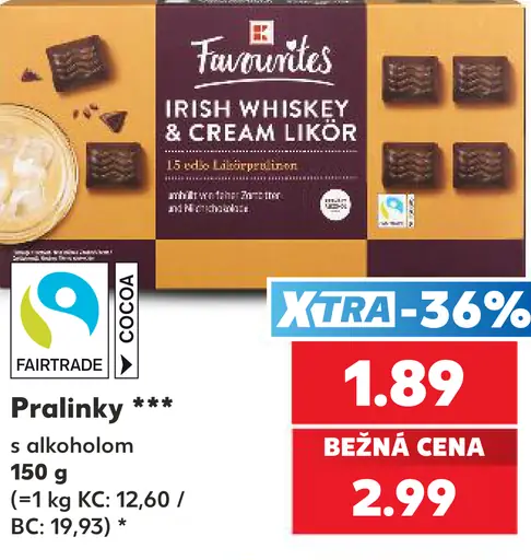 Favourites Irish Whiskey & Cream Likör pralinky s alkoholom
