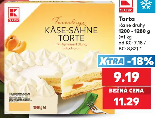 Classic torta Käse-Sahne, rôzne druhy