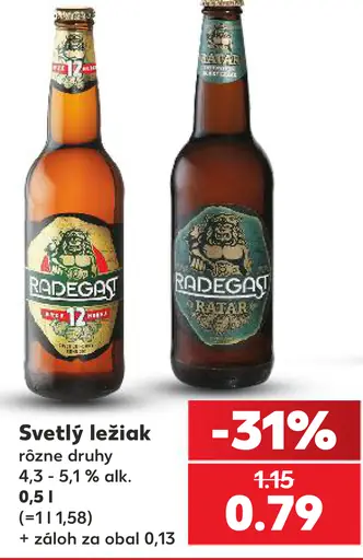Radegast svetlý ležiak rôzne druhy
