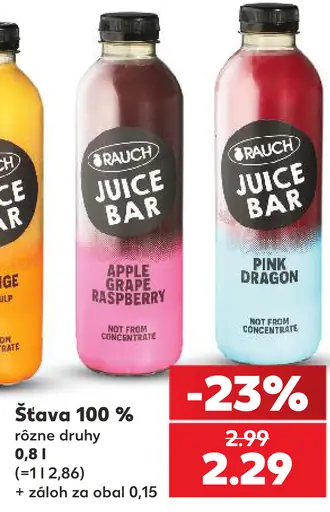 Rauch Juice Bar 100 % ovocná šťava, Orange, Apple Grape Raspberry, Pink Dragon