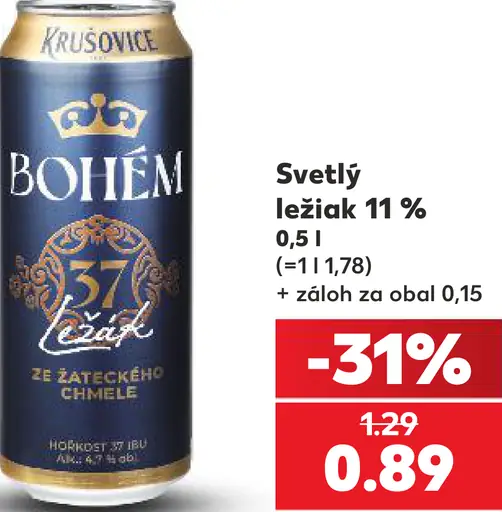 Krušovice Bohém svetlý ležiak 11 %