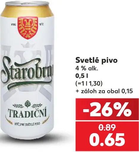 Starobrno Svetlé pivo 4 % plechovka