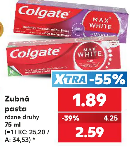 Colgate zubná pasta, vybrané druhy