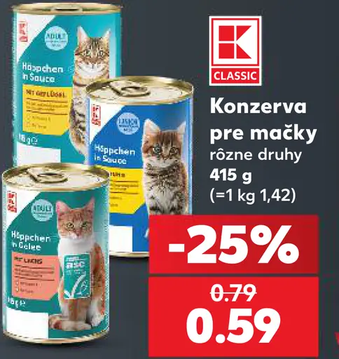 K-Classic konzerva pre mačky, rôzne druhy