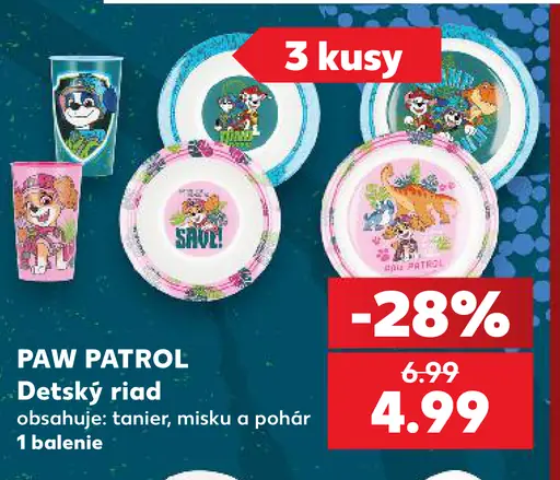 PAW PATROL detský riad – tanier, miska a pohár