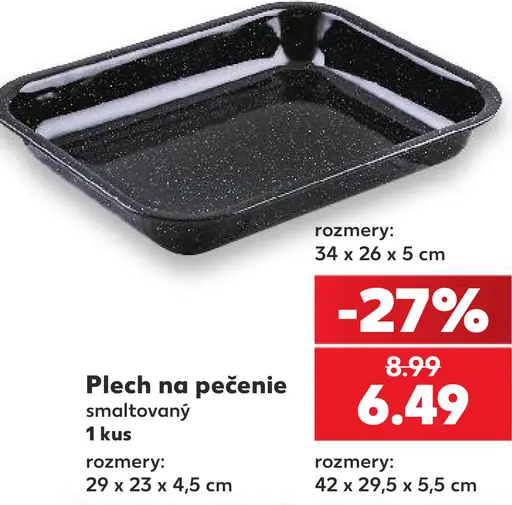 Plech na pečenie smaltovaný, 34 × 26 × 5 cm