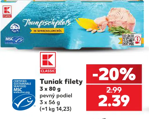 K-Classic tuniak filety v slnečnicovom oleji