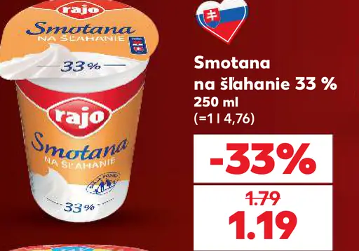 Rajo Smotana na šľahanie 33%