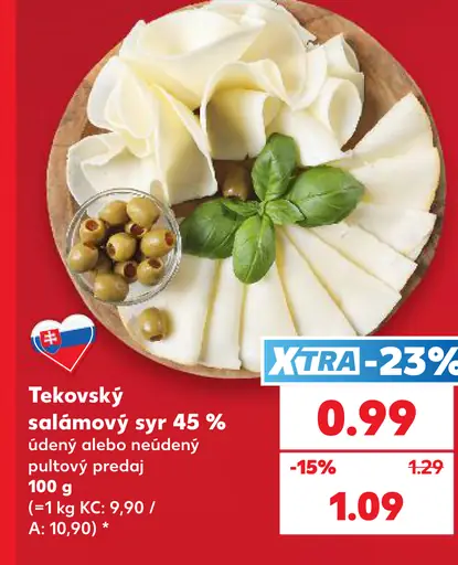 Tekovský salámový syr 45 % údený alebo neúdený