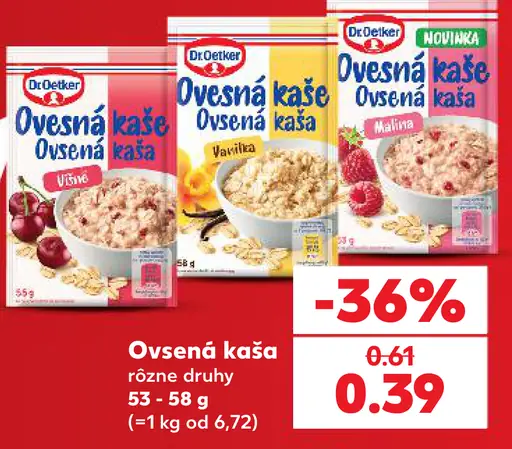 Dr. Oetker ovsená kaša, príchute višňa, vanilka a malina