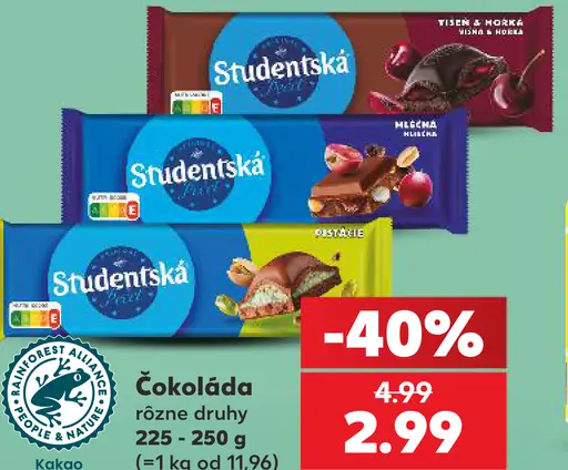 Studentská pečať čokoláda rôzne druhy