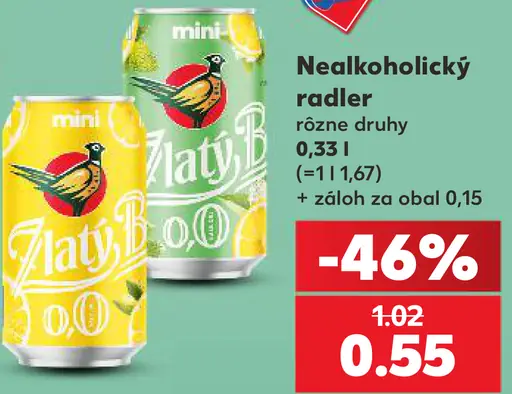 Zlatý Bažant nealkoholický radler rôzne druhy plechovka