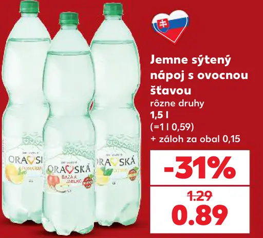 Oravská jemne sýtený nápoj s ovocnou šťavou rôzne druhy