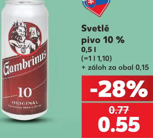 Gambrinus Svetlé pivo 10 % plechovka