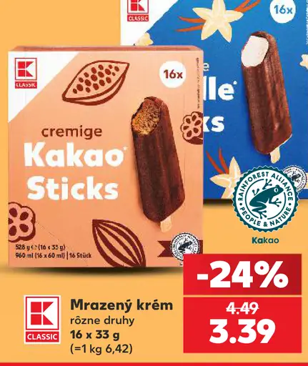 K-Classic mrazený krém – kakaové a vanilkové sticks
