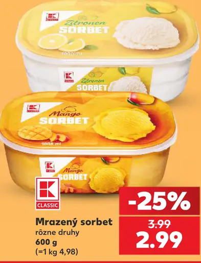 K-Classic sorbet – citrónový a mangový