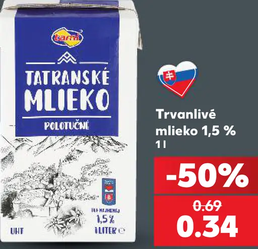 Trvanlivé mlieko Tami 1,5 %