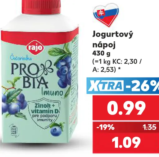 Rajo Jogurtový nápoj, čučoriedka