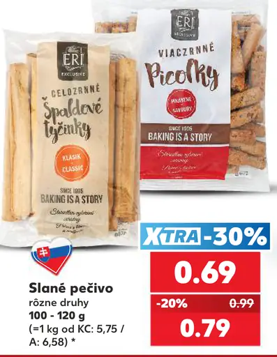 Eri slané pečivo, celozrnné špaldové tyčinky a viaczrnné picosky