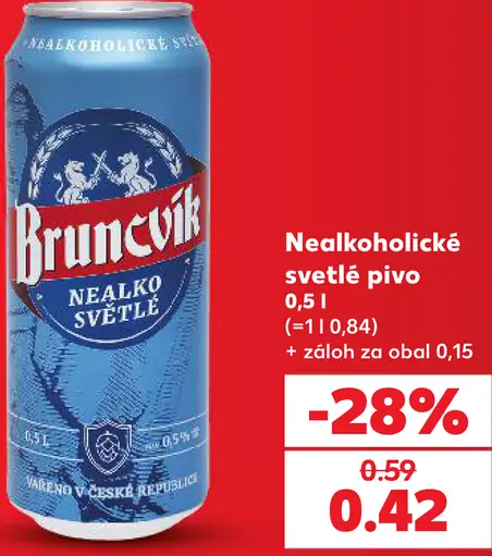 Bruncvík nealkoholické svetlé pivo plechovka