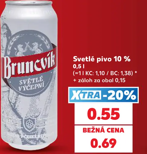 Bruncvík svetlé výčepné pivo 10 % plechovka