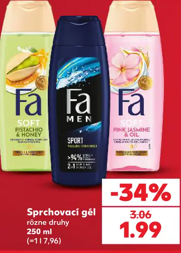 Fa sprchovací gél, Soft Pistachio & Honey, Men Sport a Soft Pink Jasmine & Oil