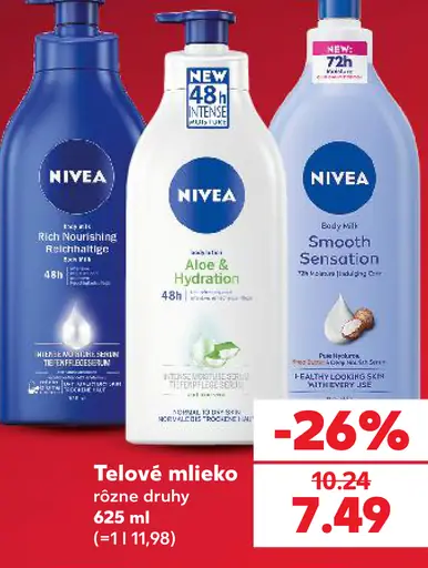 Nivea telové mlieko, Rich Nourishing, Aloe & Hydration a Smooth Sensation