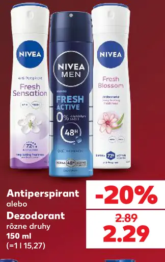 Nivea antiperspirant alebo dezodorant, Fresh Sensation, Fresh Active a Fresh Blossom