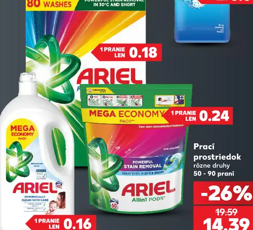 Ariel prací prostriedok rôzne druhy