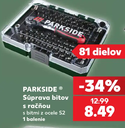 Parkside Súprava bitov s račňou S2, 81 dielov
