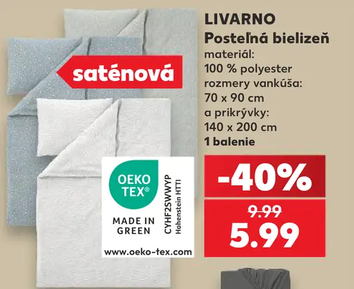 Livarno saténová posteľná bielizeň, obliečka na vankúš a prikrývku