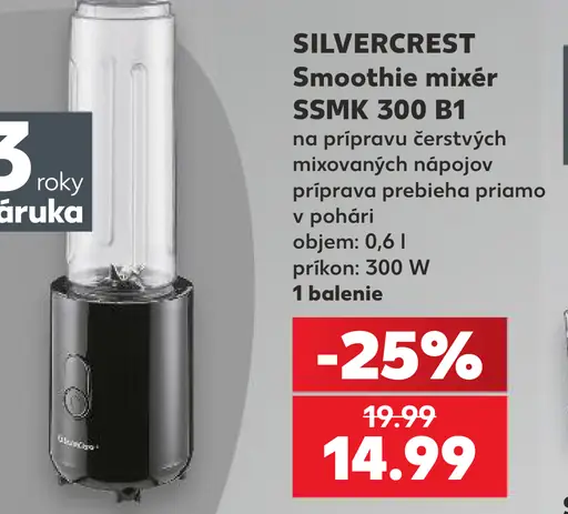 Silvercrest smoothie mixér SSMK 300 B1 na prípravu čerstvých mixovaných nápojov, objem 0,6 l, príkon 300 W