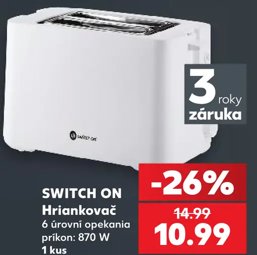Switch On hriankovač, 6 úrovní opekania, príkon 870 W