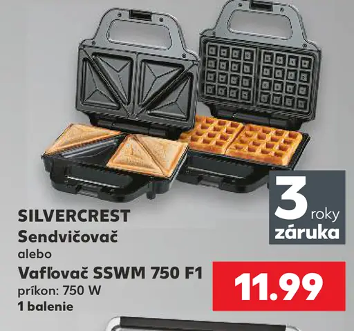 Silvercrest sendvičovač alebo vaflovač SSWM 750 F1, príkon 750 W