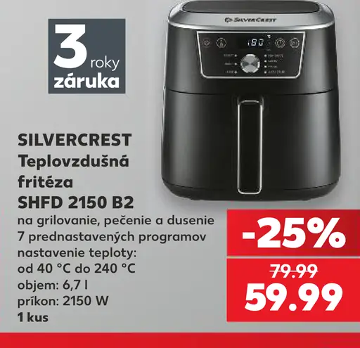 Silvercrest teplovzdušná fritéza SHFD 2150 B2 na grilovanie, pečenie a dusenie, 7 prednastavených programov, nastavenie teploty…