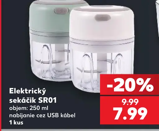 Elektrický sekáčik SR01, objem 250 ml, nabíjanie cez USB kábel