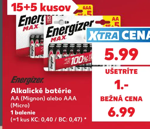 Energizer alkalické batérie AA (Mignon) alebo AAA (Micro)