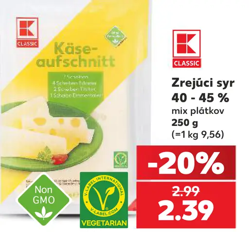 K-Classic Zrejúci syr, mix plátkov, 40–45 %
