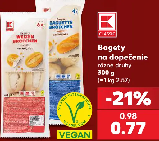 K-Classic bagety na dopečenie, rôzne druhy