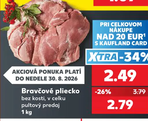 Bravčové plecko bez kosti v celku pultový predaj