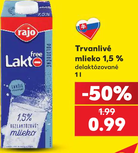 Rajo Laktó free mlieko polotučné bezlaktózové 1,5 %