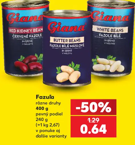 Giana fazuľa rôzne druhy