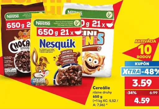 Nestlé cereálie Chocapic, Nesquik a Cini Minis, rôzne druhy