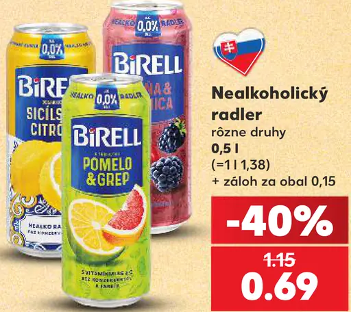 Birell nealkoholický radler – citrus, pomelo & grep, rôzne druhy