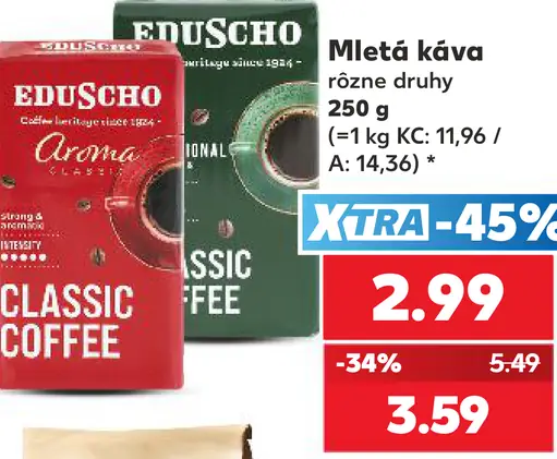 EduScho mletá káva, rôzne druhy