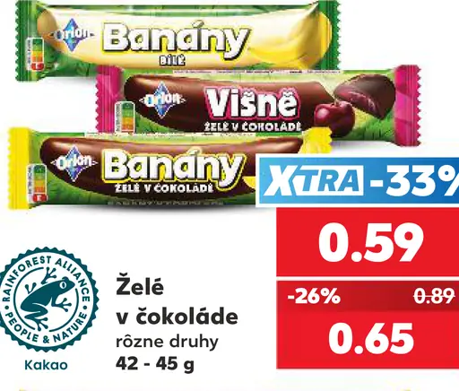 Orion želé v čokoláde, Banány bite a Višne