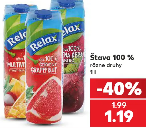 Relax 100% ovocná šťava, rôzne druhy